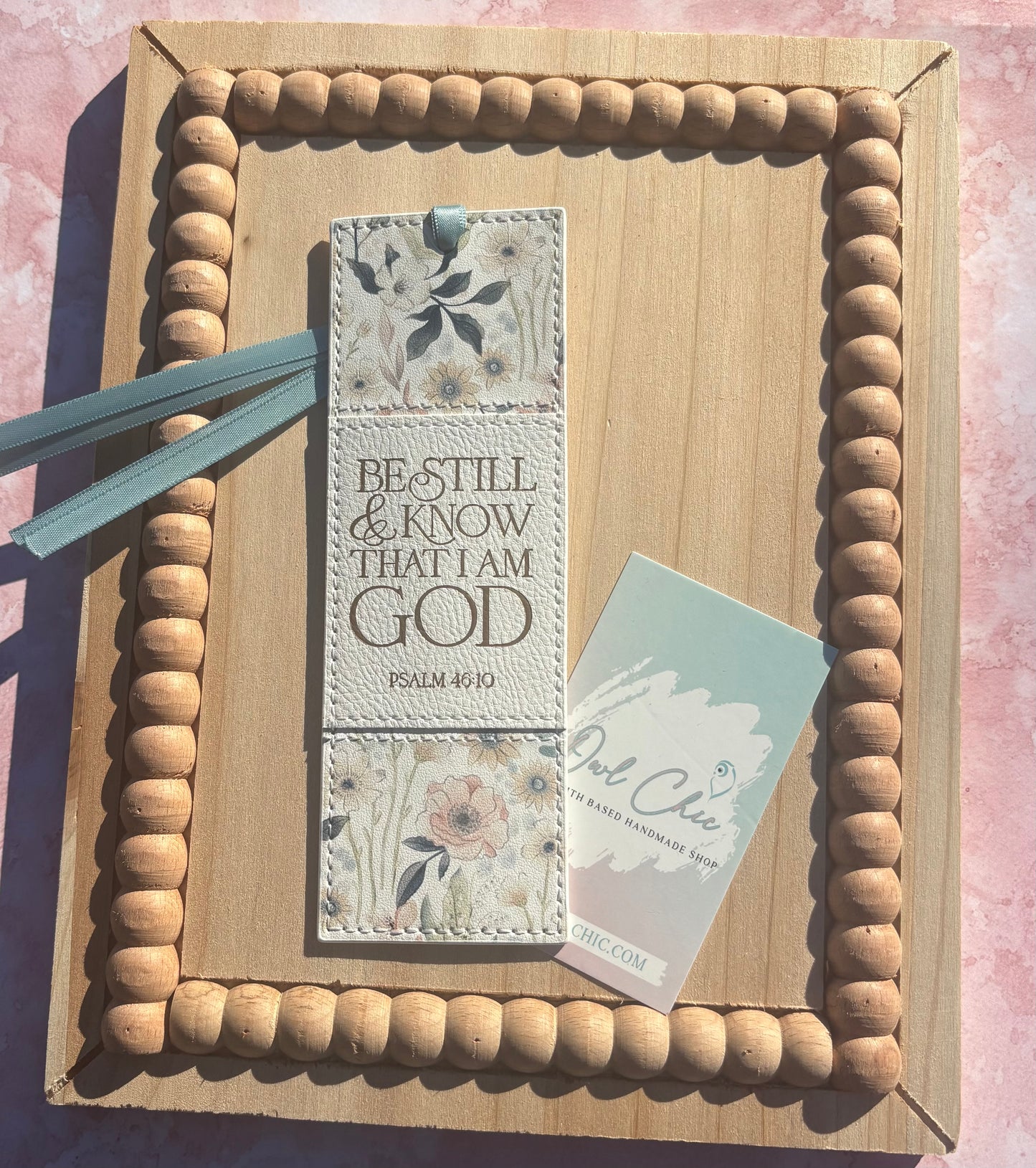 Be Still and Know That I Am God Bookmark | Psalm 46:10 Faux Leather Bookmark | Teal & Cream Floral Christian Gift for Women