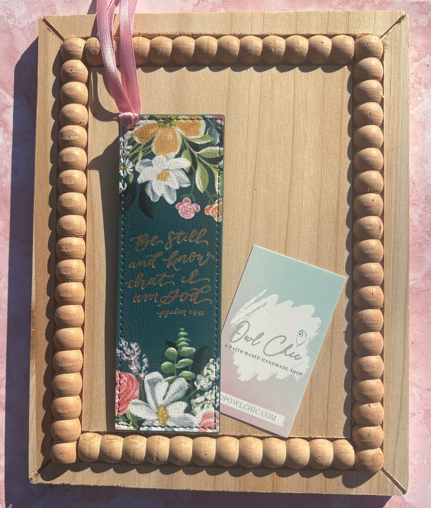 Be Still and Know That I Am God Bookmark | Psalm 46:10 Faux Leather Bookmark | Teal & Cream Floral Christian Gift for Women