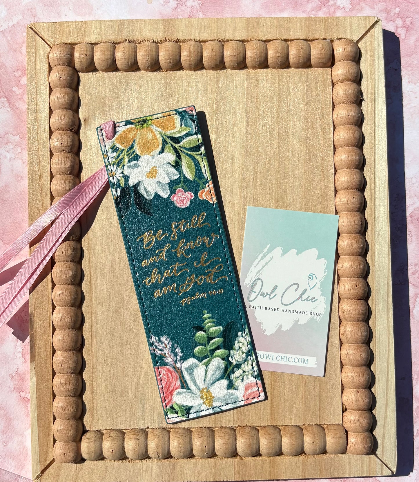 Be Still and Know That I Am God Bookmark | Psalm 46:10 Faux Leather Bookmark | Teal & Cream Floral Christian Gift for Women
