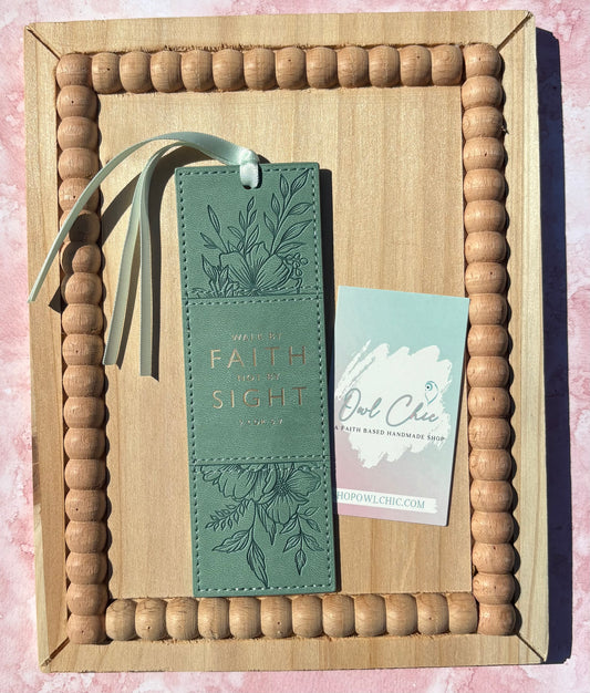Walk by Faith Not by Sight Bookmark | 2 Corinthians 5:7 Faux Leather Bookmark | Christian Gift for Women