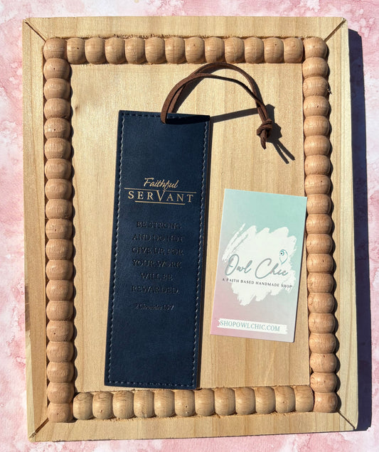 Faithful Servant Bookmark | 2 Chronicles 15:7 Blue Faux Leather Christian Bookmark for Men