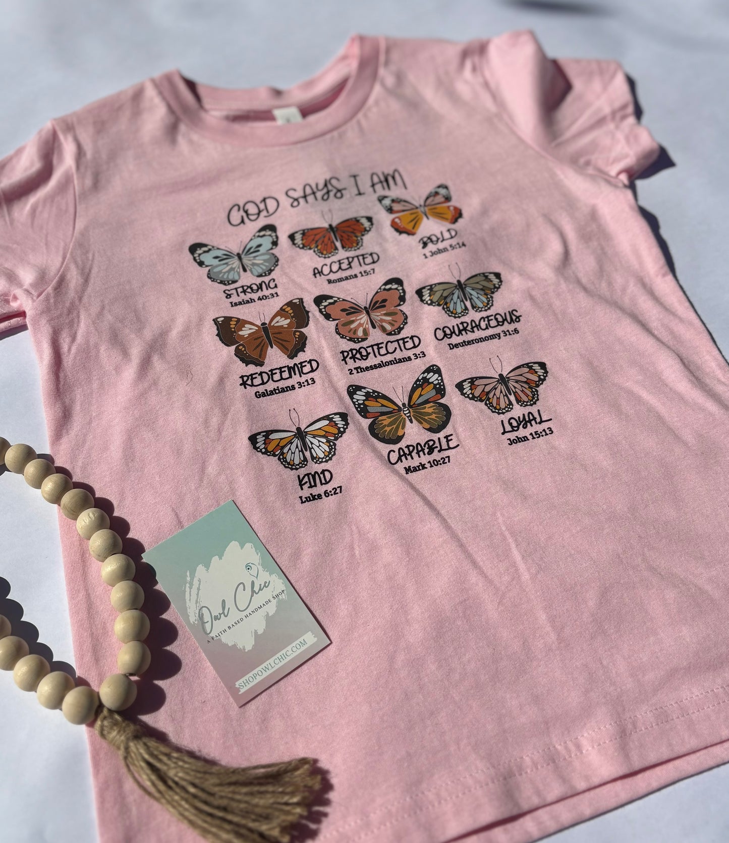 God Says I Am Youth Tee | Christian Kids Butterfly Scripture Shirt