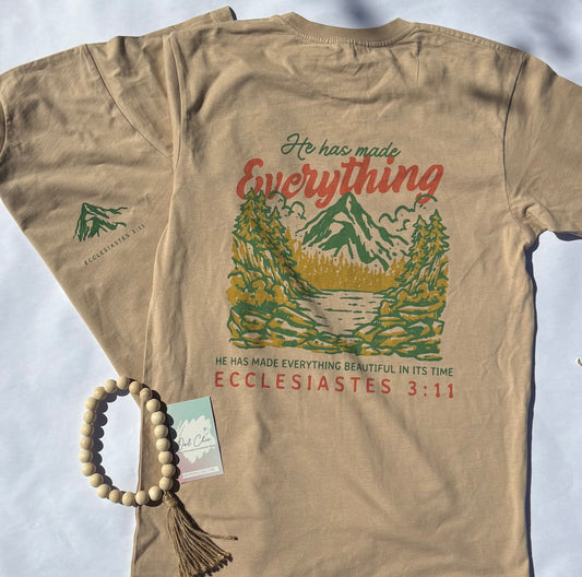 He Has Made Everything Beautiful in Its Time T-Shirt | Ecclesiastes 3:11 | Christian Nature Graphic Tee for Hikers & Dreamers
