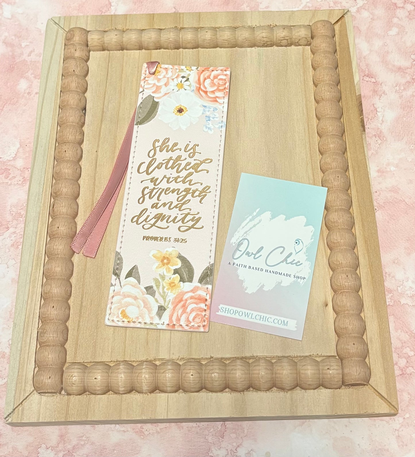 She Is Clothed with Strength and Dignity Bookmark | Proverbs 31:25 Faux Leather Bookmark | Christian Gift for Women