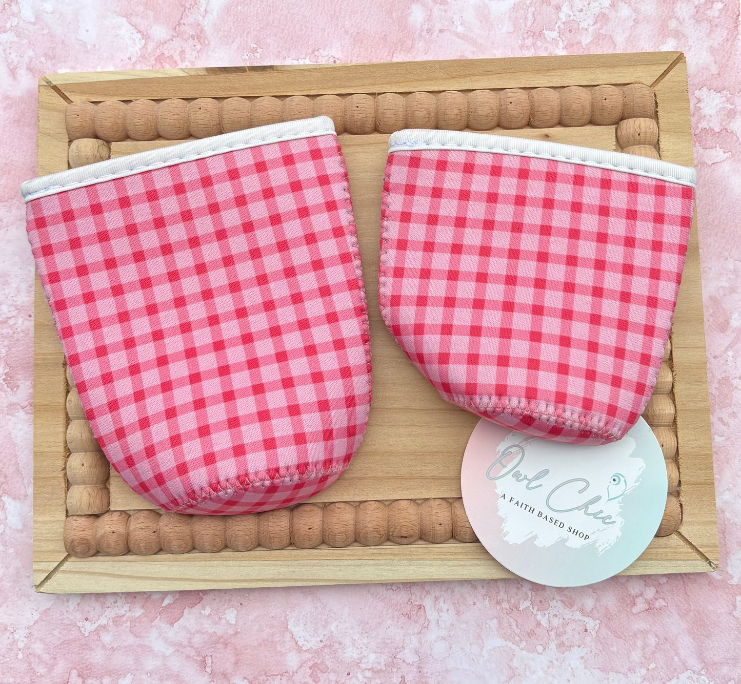 Pink Gingham Reusable Coffee Sleeve | Eco-Friendly Cup Cozy | Iced & Hot Drink Holder