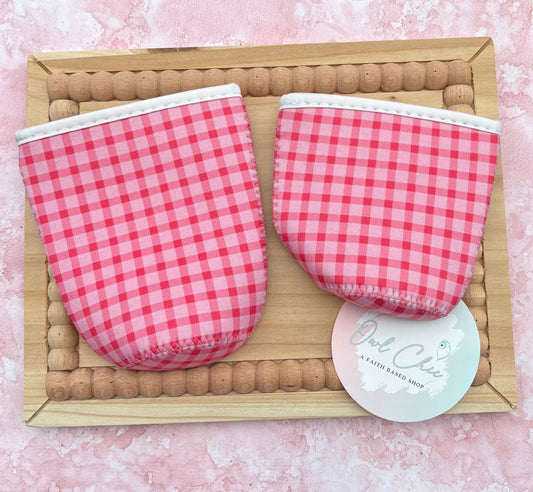 Pink Gingham Reusable Coffee Sleeve | Eco-Friendly Cup Cozy | Iced & Hot Drink Holder