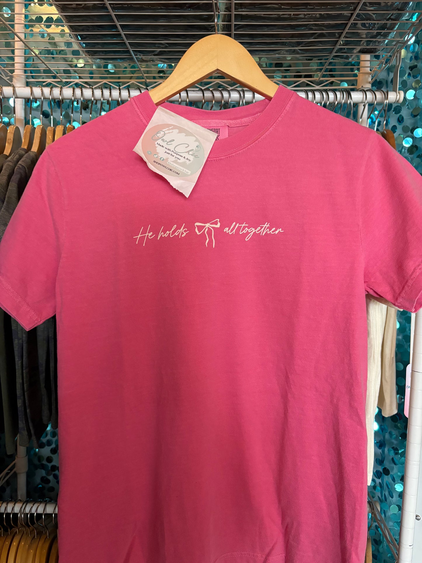 He Holds All Together Colossians 1:17 Shirt | Christian Bow Tee Faith Based Graphic Shirt
