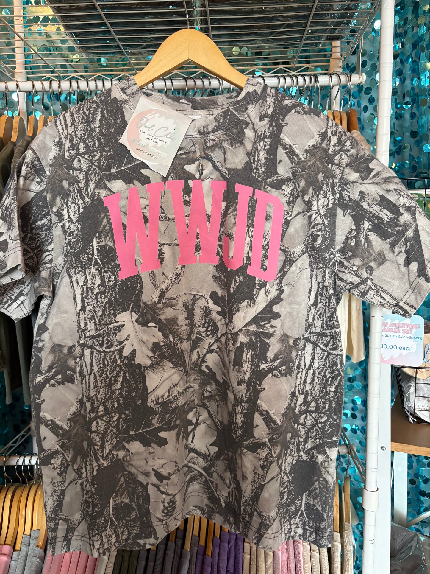 WWJD Pink Camo Shirt | What Would Jesus Do Christian Graphic Tee Gray Camouflage