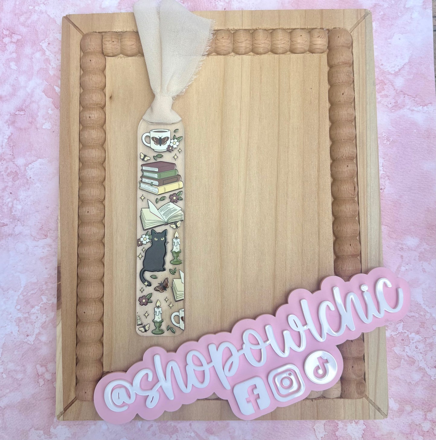 Cozy Book Nook Acrylic Bookmark | Black Cat, Books & Tea Reader Gift