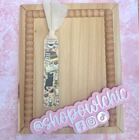 Cozy Book Nook Acrylic Bookmark | Black Cat, Books & Tea Reader Gift