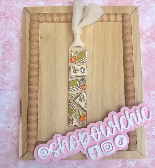 Vintage Books & Botanical Acrylic Bookmark | Cozy Cottagecore Book Lover Gift