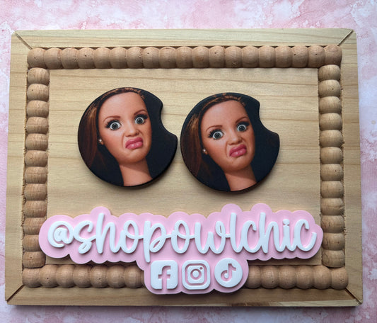 Funny Meh Face Print Car Coasters, Set of 2