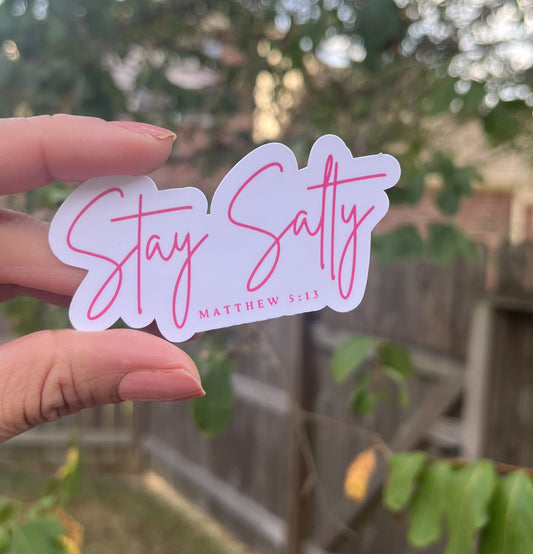 Stay Salty (Matthew 5:13) waterproof sticker in pink 