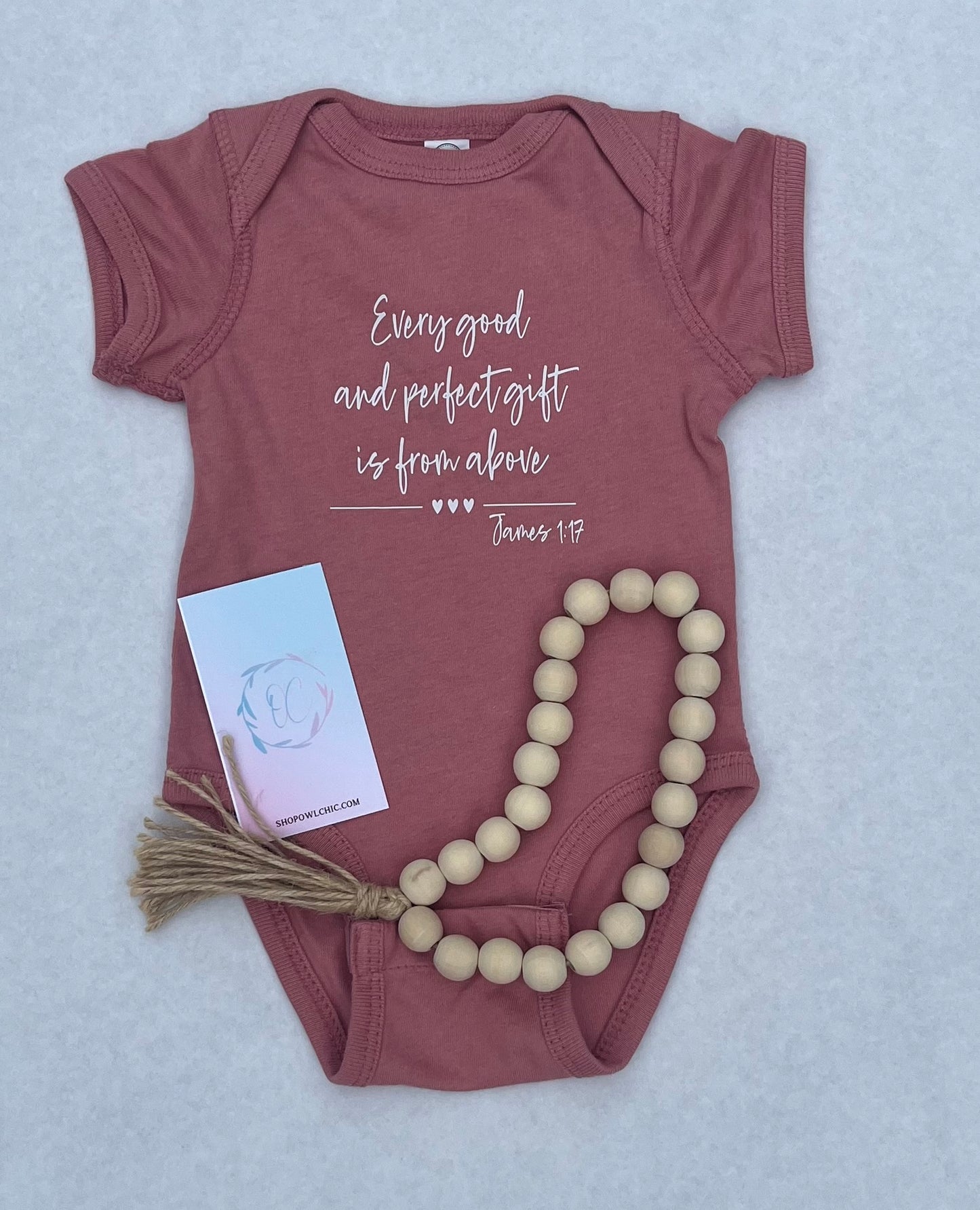 Every Good and Perfect Gift Mauve onesie inspired by James 1:17