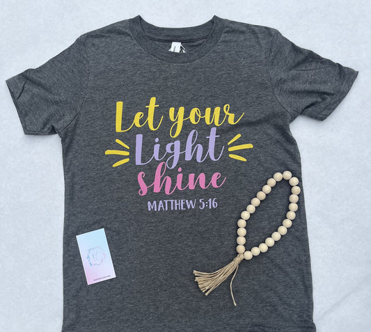 Let Your Light Shine |Matthew 5:16 Youth Tee | Gray Bella Canvas Youth T-shirt