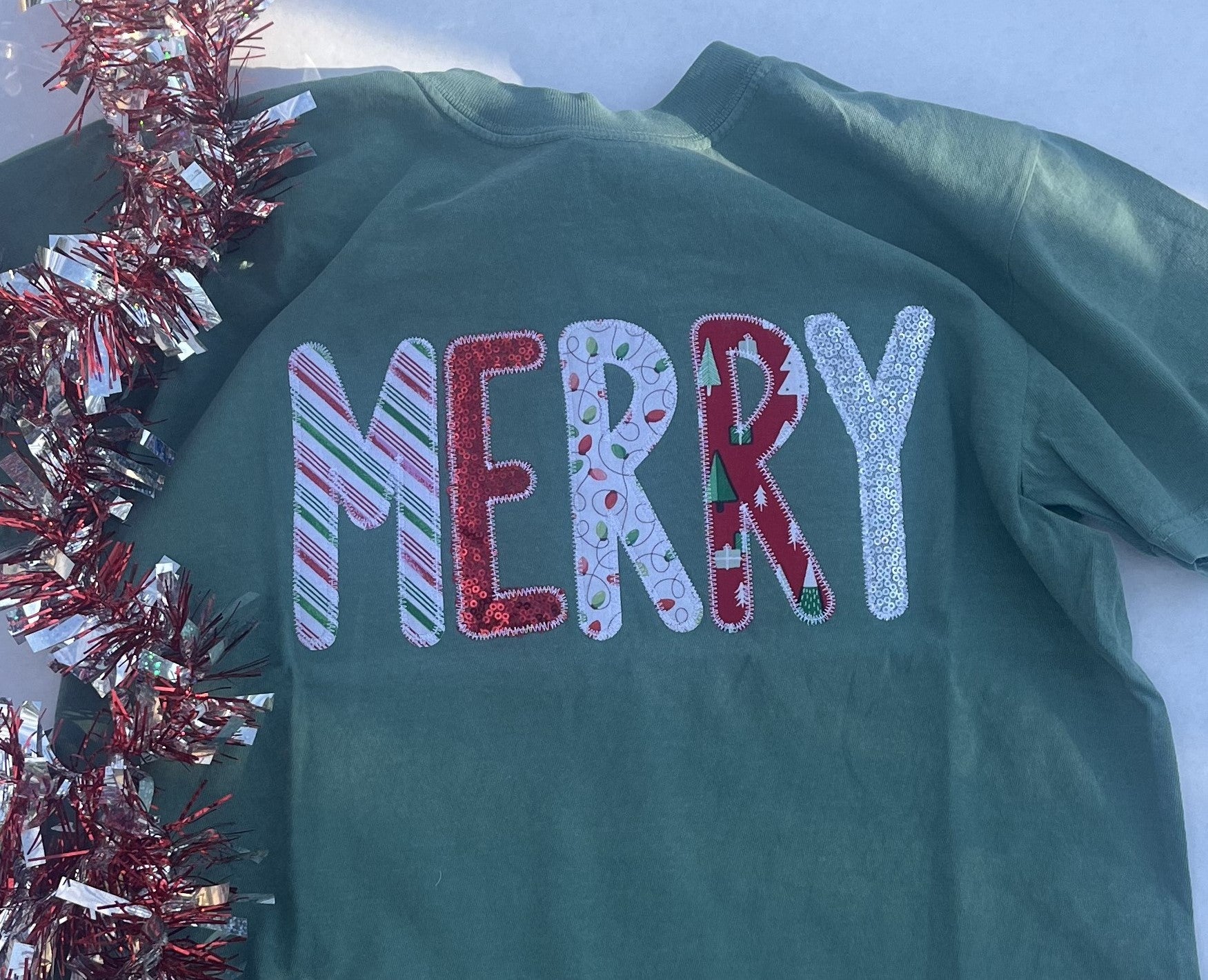 Embroidered 'Merry' Christmas T-Shirt with Sequins