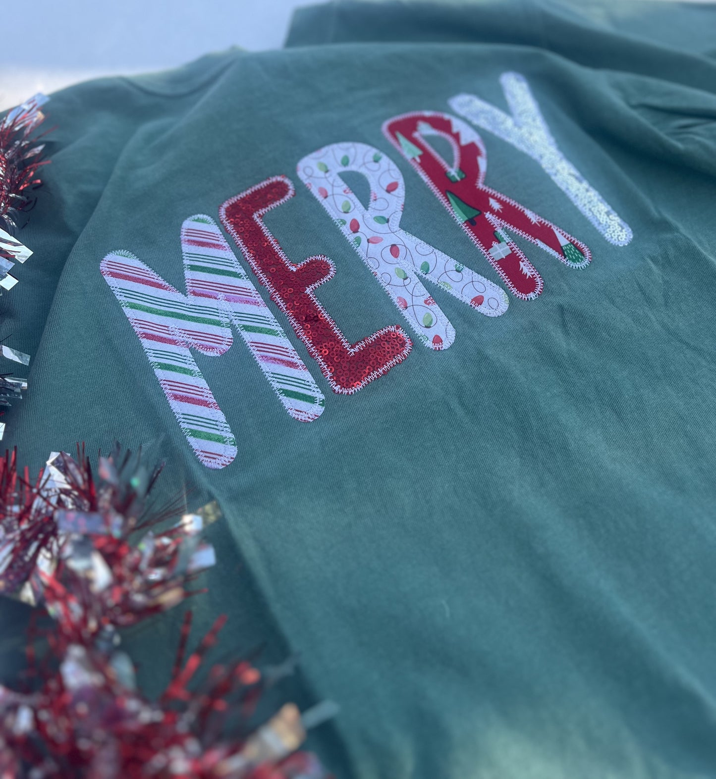 Embroidered 'Merry' Christmas T-Shirt with Sequins 