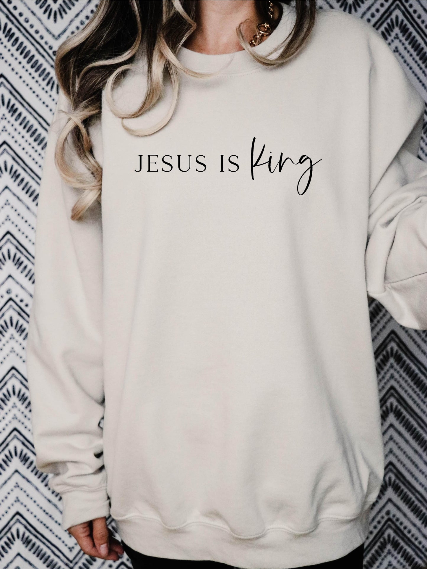 Jesus is King Sweatshirt | Beige Gildan Sweatshirt Shirt | Faith-Based Inspirational Apparel