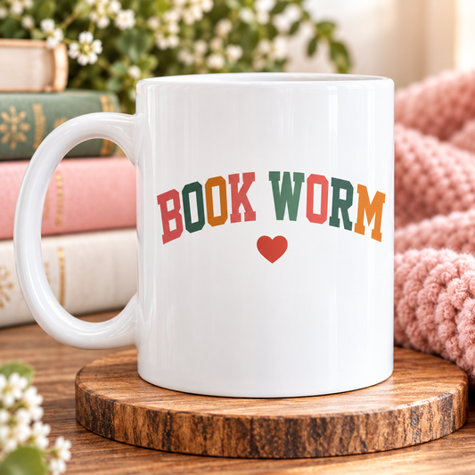 Book Worm 11 oz Ceramic Mug | Cute Book Lover Gift