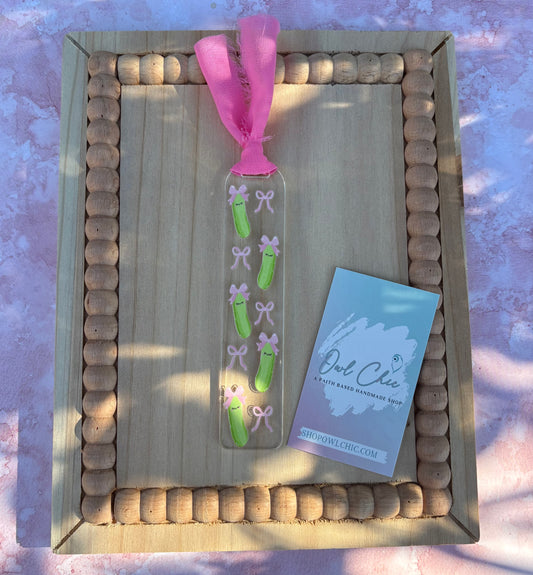 Bows and Pickles Acrylic Bookmark | Unique Designs for Book Lovers
