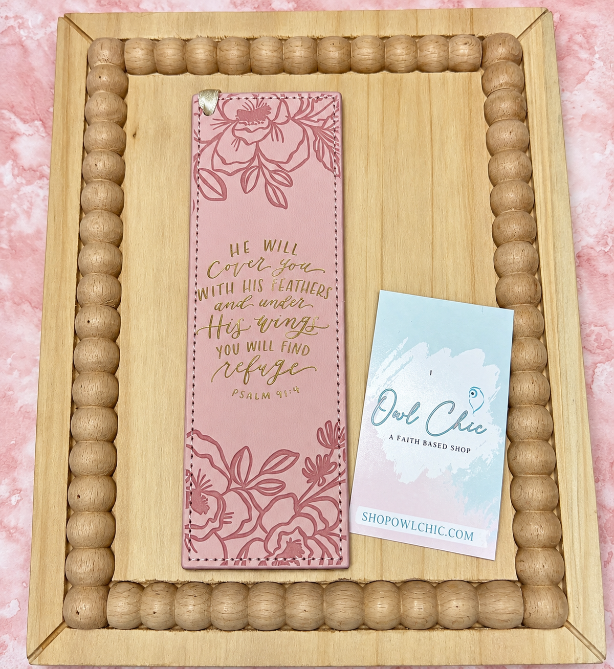 Psalm 91:4 Christian Bookmark | Pink Floral Bible Bookmark