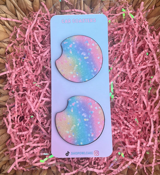 Picture of Pink Rainbow Confetti Ombré Car Coasters