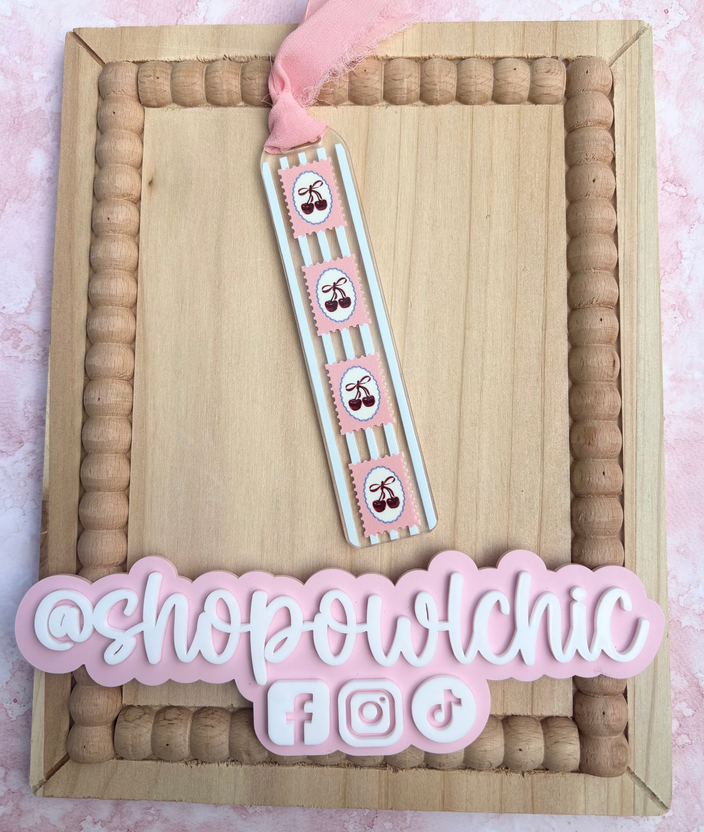 Cherry Stamp Striped Acrylic Bookmark | Cute Retro Girly Aesthetic Book Lover Gift
