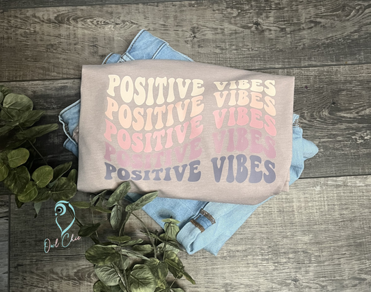 Positive Waves Tee Retro Wavy Font Bella Canvas 