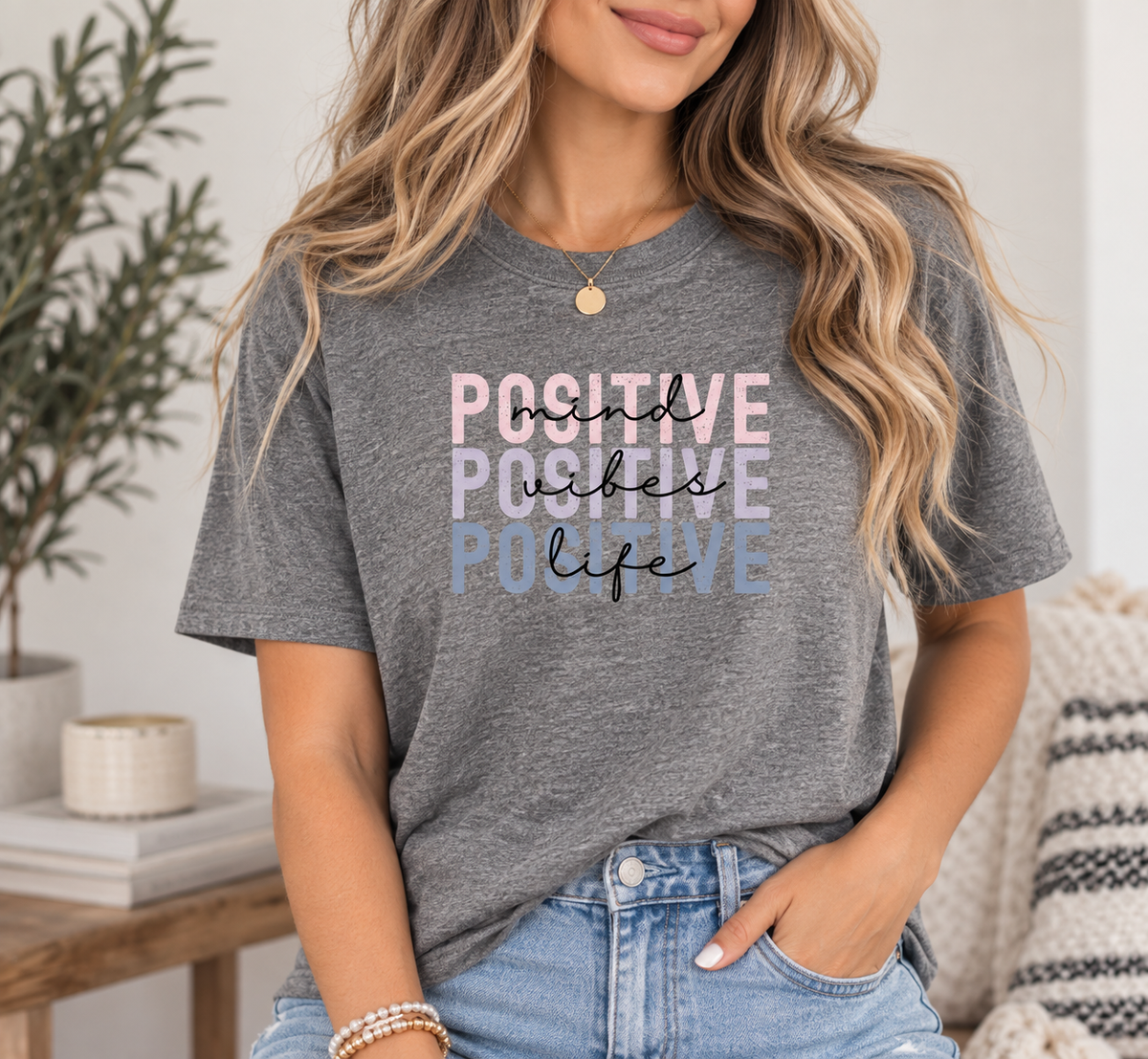 Positive Mind, Positive Vibes, Positive Life Graphic Tee | Bella Canvas T-Shirt | Inspirational and Motivational Apparel | Comfortable and Stylish