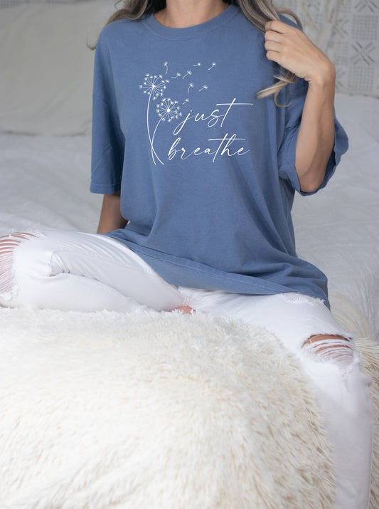 Just Breathe Blue Comfort Colors Tee  