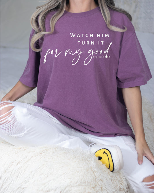 Watch Him Turn It for My Good Tee– Inspired by Genesis 50:20 | Comfort Colors Vintage Style T-Shirt | Faith-based Inspirational T-Shirt