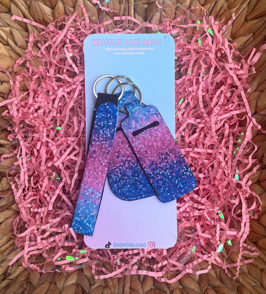 Picture of Blue and Pink Ombré Wristlet Keychain Lanyard Set