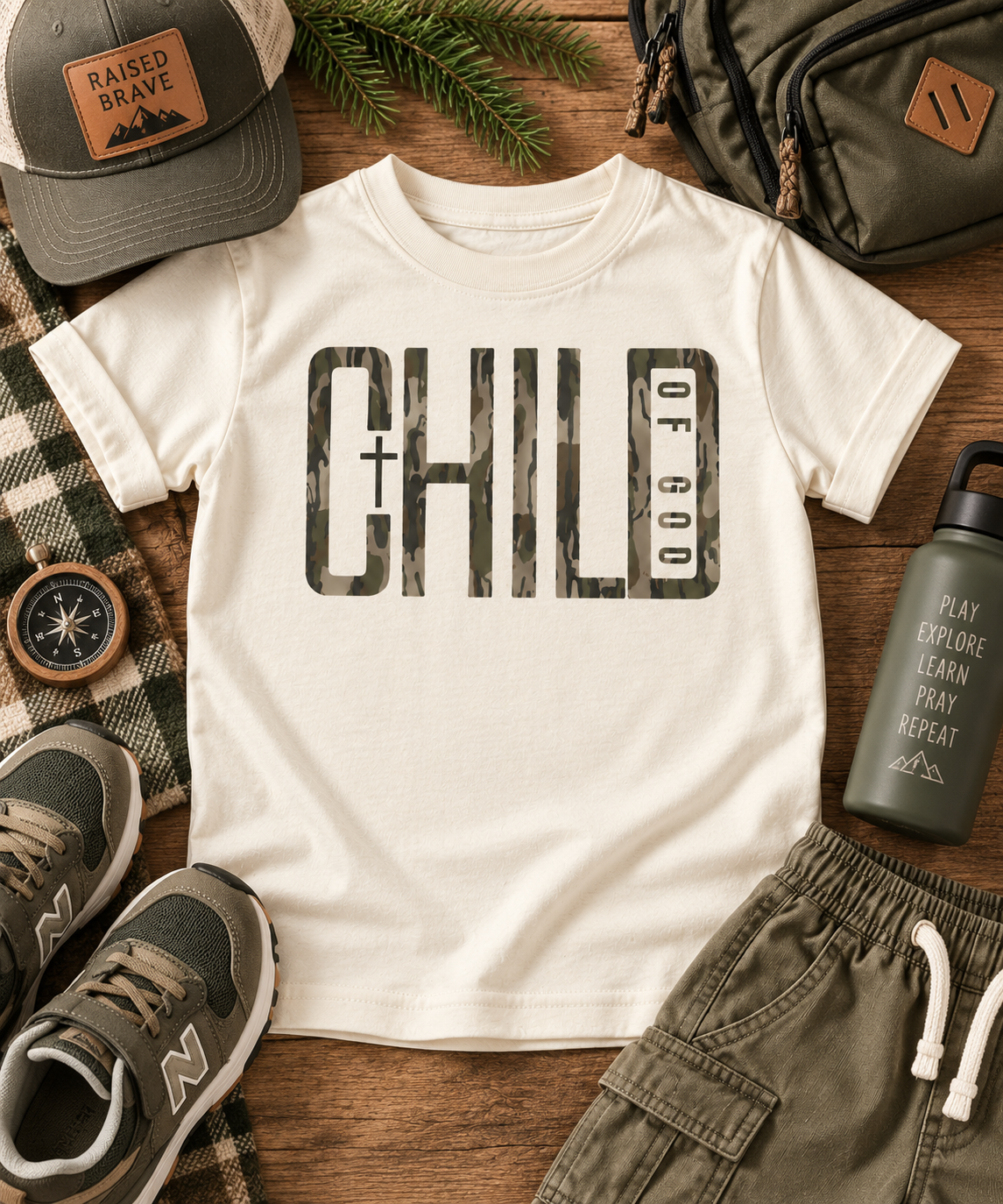 Camo Child of God Youth Shirt  | Christian Kids Camouflage Tee