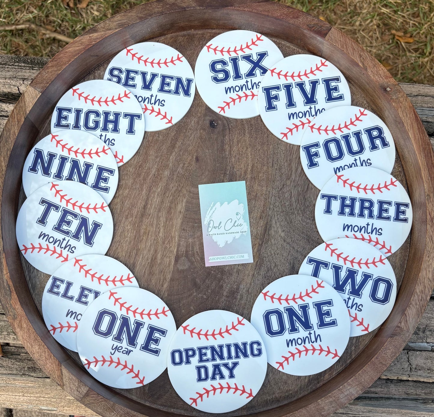 Baseball themed acrylic baby milestone markers for monthly baby photos
