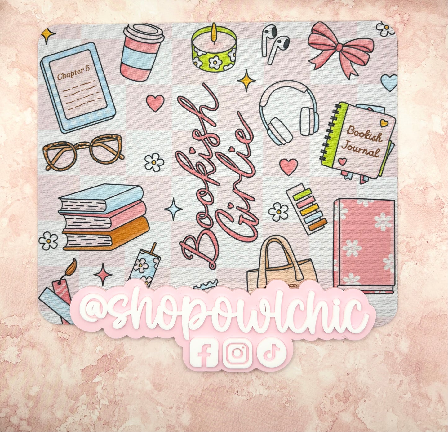 Book lover mouse pad with bookish girl artwork
