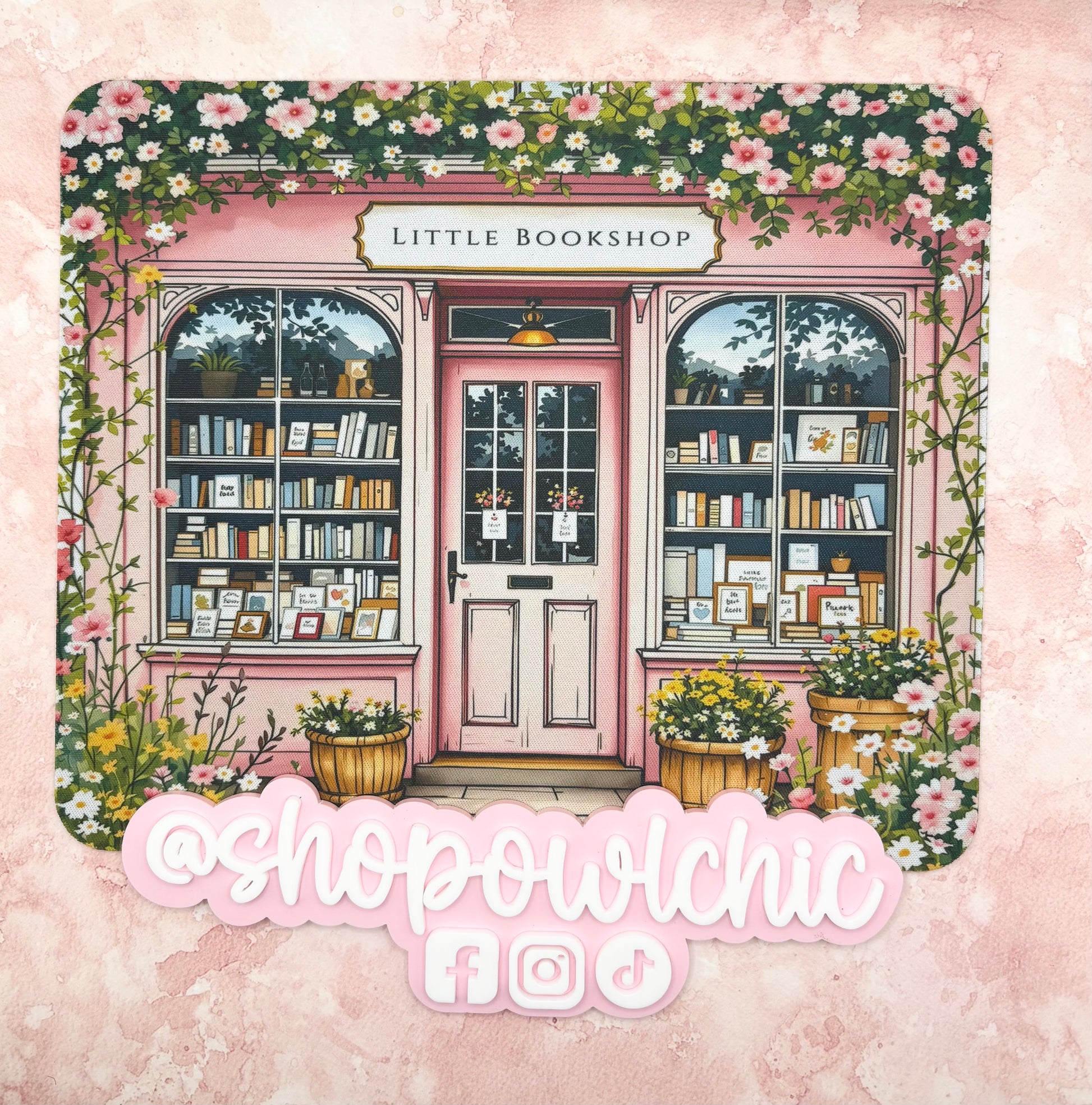 Little Bookshop mouse pad featuring a cozy bookstore design for book lovers